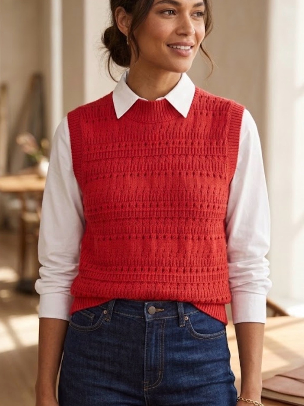 Sanctuary Coral-Red Knit Sleeveless Sweater Tank